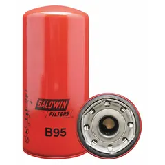 Spin-on oil filter for Detroit engines. Features a 1 1/2"-12 thread size, 9 15/16 in overall height, and cellulose media. Includes an integral gasket. Interchange numbers: Baldwin B95, FleetGuard LF3333.