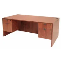 Rectangular office desk from REGENCY with a cherry melamine desktop and frame. Features two pedestals and four drawers for document and supply storage. Includes a modesty panel. Suitable for professional workspaces such as corporate offices, home offices, and administrative areas