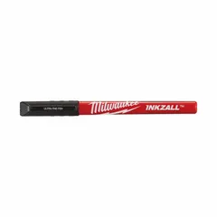 Black ink markers with a bullet point and standard actuation style. Plastic body. Fast-drying ink suitable for marking on surfaces such as metal, plastic, and wood in construction, manufacturing, and warehouse settings. Sold in a 12-pack.