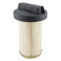 Cartridge-type diesel fuel filter with cellulose media, 4 5/8 in outside diameter, 13/16 in inside diameter, and attached grommet. Used in fuel systems of John Deere trucks to remove contaminants from diesel fuel