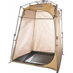Polyester privacy shelter with 80 in height and 60 in width. Includes a built-in shower. Suitable for outdoor use such as camping, RV travel, or field work where a portable enclosed space for changing or bathing is needed.