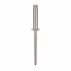 Open-end inch blind rivet with a domed head for single-sided fastening. 0.122" diameter, 1.721" overall length, 5/8" body length. Supplied in a 500-piece pack. Suitable for light-to-medium industrial joining tasks where only one side is accessible.