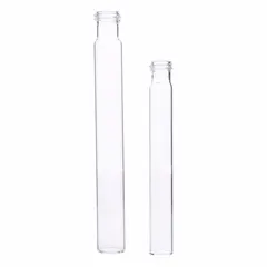 Colorless round-bottom glass culture tube with 16 mm body diameter and 125 mm overall height. Not graduated and supplied without closure. Used for microbial culture, sample storage, and general laboratory procedures in clinical, educational, and research settings.