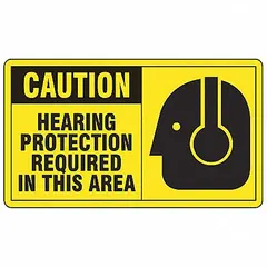 This caution sign alerts personnel that hearing protection is required in the designated area. The adhesive-backed vinyl label mounts easily on walls, doors, or equipment. Each sign measures 3 1/2 in x 5 in with a 0.02 in thickness. Sold in a pack of 5.