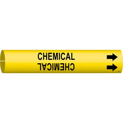 BRADY Pipe Marker: Kimia, Kuning, Hitam, Cocok untuk 4 hingga 6 in Diameter Pipa, 1 Pipe Markers - Chemical Snap-On Pipe Markers