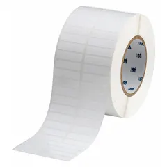 This precut label roll measures 3/8 in width and is made of polyester with a permanent adhesive and white gloss finish. It is compatible with the i5100 printer series. Typical applications include durable identification and labeling in industrial environments where resistance to harsh conditions is required.