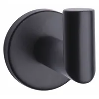 This zinc robe hook features a matte finish and measures 2 in x 2 in x 2 7/8 in. It includes mounting plates, nylon anchors, and screws for wall installation. Suitable for hanging robes, towels, or clothing in bathrooms