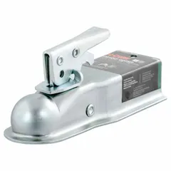 This CURT straight-tongue coupler is a Class I towing component made from steel with a zinc-plated finish. It has a gross towing weight capacity of 2,000 lb and is designed for light-duty trailer applications such as towing small boats, utility trailers, or equipment.