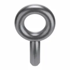 Steel, plain machinery eye bolt blank with shoulder. Shank length 2 1/4 in, eye inside diameter 1 11/16 in. Nut not included. Used as a lifting or tie-down point on heavy equipment and machinery; blank design allows custom threading or welding for specific rigging and material handling applications.