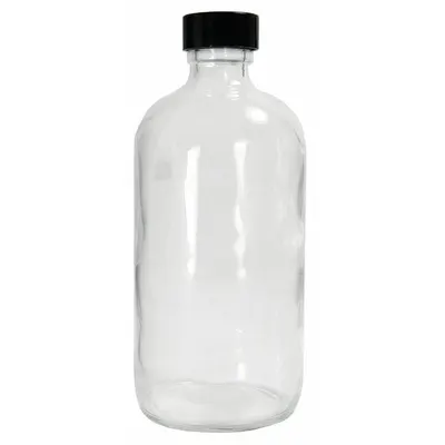Botol Sampling QORPAK: 960 mL, Tidak Berwarna, 33-400, Fenolik, Partikel Terlihat - Clear Narrow Mouth Round Glass Lab Bottles