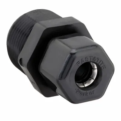 PARKER Adaptor Fitting Kompresi: Ukuran Pipa 3/8 in OD x 3/4 in, Kompresi x MNPTF - Polypropylene Compression Tube Fittings