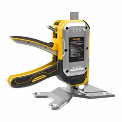 This dual-function trigger clamp and spreader is constructed from steel and rated for a 340 lb capacity. It is used for clamping and spreading materials in construction and industrial applications.