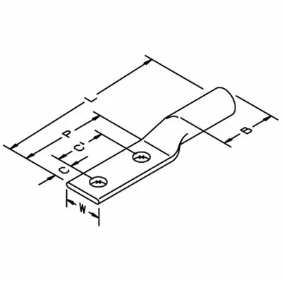 3M Lug Kompresi: Untuk 2 AWG, Kabel Terdampar, Ukuran Stud 1/2 in, Panjang - Two-Hole Compression Lugs