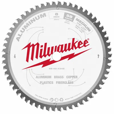 MILWAUKEE Mata Gergaji Bundar: 8 in Dia Bilah, 60 Gigi, 0.09 in Lebar Potong, 5/8 in Ukuran Lubang - Aluminum & Soft Metal-Cutting Blades