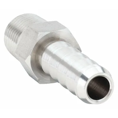 PARKER Adaptor Fitting Barbed: Barbed/Threaded, 1/2 in ID x 1/2 in Pipe Fitting Size - Stainless Steel Barbed Tube Fittings