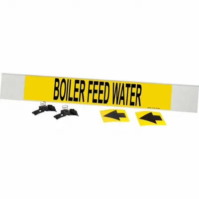 BRADY Penanda Pipa: Air Umpan Ketel Uap, Kuning, Hitam, Cocok untuk Diameter Luar Pipa 8 in dan Lebih Besar - Boiler Feed Water Fiberglass Carrier Mounted with Strapping Pipe Markers