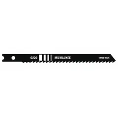 Bi-metal jigsaw blade with U shank, 4 in length, for cutting metal, plastic, and wood. Sold in a 5-pack. Suitable for general fabrication and maintenance tasks requiring a versatile blade for various materials.
