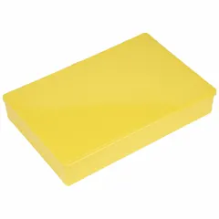 This yellow plastic compartmented box features 24 fixed compartments, each measuring 2-1/16 in x 4-3/16 in. It is designed for organizing and storing small parts such as hardware, electronic components, and craft supplies in workshops, maintenance areas, and assembly operations. The box is not electrostatic discharge conductive.