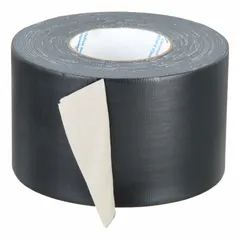 General-purpose duct tape with uncoated cotton cloth backing. Black color, 4 inches wide, 60 yards length, 12 mm thickness. Suitable for bundling, sealing, and temporary repairs in industrial and facility maintenance settings.