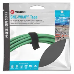 VELCRO BRAND Back-to-Back Hook & Loop Roll, 3/4 in wide by 75 ft long, black. This hook-and-loop strap roll is used for bundling, securing cables and hoses, and organizing workspaces in industrial environments.