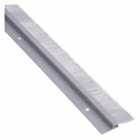 This metal leaf weatherstripping has an aluminum flange and a nylon brush insert. It measures 4 ft in length, 2 1/16 in width, and 3/8 in height. Used to seal gaps around doors in commercial and industrial settings, it helps block drafts, dust, and insects