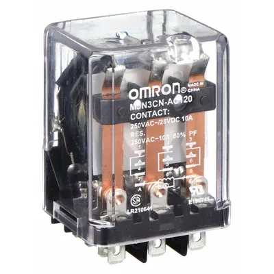 Relai Tujuan Umum OMRON: Dipasang di Soket, 10 A Peringkat Arus, 120V AC, 3PDT - Socket-Mounted Relays