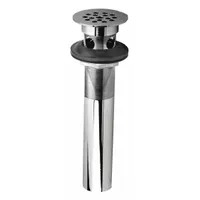 Brass sink drain with flat strainer, chrome finish. Overall height 7-1/4 in, diameter 2 in. Slip connection. Does not include overflow. For use in sink drain openings where a flat strainer is desired