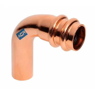 STREAMLINE Crimp Elbow Fitting: 90° Elbow, 1 1/8 in CTS x 1 1/8 in CTS x 1 1/8 in CTS size - Refrigeration Copper & Bronze Press Tube Fittings