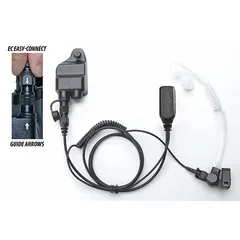 Clear earbud with single wire and Multi Pin connector. Includes Push To Talk function for two-way radio communication. Compatible with P5500 radio series.