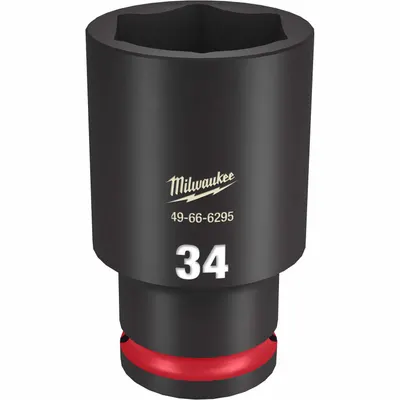 MILWAUKEE Soket Impact Dalam: Ukuran Penggerak 1/2 in, Metrik, Ukuran Soket 34 mm, 6-Point - 1/2" Drive Impact Sockets