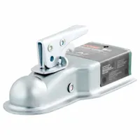 This CURT straight-tongue coupler is a Type I towing component constructed from steel with a zinc-plated finish. It has a gross towing weight capacity of 2,000 lb and is designed for light-duty towing applications such as trailers, boats, or equipment. The coupler offers tear-resistant properties for secure attachment