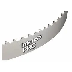 Bi-metal band saw blade with Intenss PRO construction, 13 ft 6 in length, 1 in width, and hook cutting edge. Designed for cutting stainless steel and hard alloys in industrial metalworking applications.