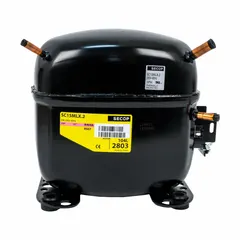 Hermetic reciprocating compressor for R-404A refrigerant systems. Delivers 5,118 BtuH cooling capacity with a 3/4 hp motor. Discharge line connection size is 6 1/2 mm. Suitable for commercial refrigeration applications such as walk-in coolers and freezers.