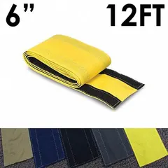 This 6-inch wide, 12-foot long cable floor cover is made of yellow nylon with a fabric hook-and-loop closure. It provides a low-profile path for routing and protecting cables across floors, reducing trip hazards in walkways and work areas.