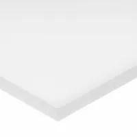 High-density polyethylene (HDPE) bar measuring 0.25 in thick, 3 in wide, and 8 ft long. Opaque white color with a tensile strength of 3,500 psi and impact strength of 30 ft-lb/in. Used for industrial applications such as wear strips, machine guards, and chemical-resistant components
