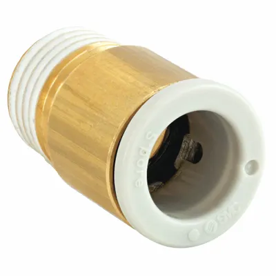 SMC Push-Fit Adapter Fitting: 12 mm OD x 1/2 in Pipe Size, Push-to-Connect x BSPT - Polybutylene & Brass Tube Fittings