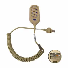 Plastic pendant hand control for Invacare healthcare beds, compatible with CCG, CS7, and CS9 models. Allows patients or caregivers to adjust bed positions. Color: beige/black.