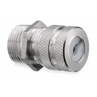 Straight metallic cable grip with 1/2 in MNPT box connection, accepting cord diameters from 0.50 in to 0.63 in. Aluminum body with brown color-coded grommet. Rated IP66 and Class III, Division 1 & 2 for hazardous locations. Overall length 1 5/8 in