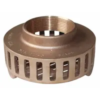 Round suction strainer with bronze body and 6.6 in diameter. Features 6.6 in FNPT female connection and side-mounted round perforations. Used for filtering debris from fluid intake lines in industrial pumping systems