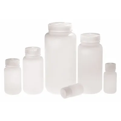 NALGENE Botol Sampel: HDPE, 60 mL, 2 fl oz, Tutup Termasuk, Natural, 28-415 - HDPE Wide Mouth Round Lab Bottles