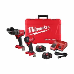 This combo kit includes an M18 FUEL hammer drill/driver and a drill/driver, plus one M18 battery and charger. The two tools provide drilling, driving, and hammer drilling capabilities for wood, metal, and masonry applications. Part of the M18 system, the kit is suited for construction and maintenance tasks.