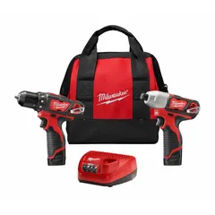 This 12V DC cordless kit includes an M12™ drill and impact driver for drilling and fastening tasks. The impact driver delivers high torque for driving screws and bolts. Suitable for assembly, maintenance, and construction applications where portability is required.