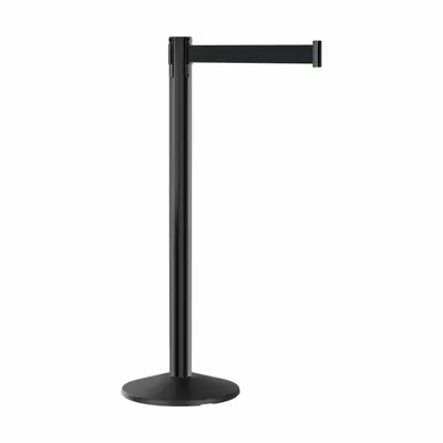 RETRACTA-BELT Tiang Pembatas dengan Sabuk: Hitam, Tanpa Pola, Tanpa Legenda, Panjang Sabuk 9 ft, Hitam - Solid-Color Retractable Belt Post Barriers