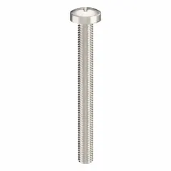 Pan head machine screw with M5x0.80 thread, 50 mm length, made from 316 stainless steel with plain finish. Features a Phillips drive (#2 size). Sold in a 10-pack. Suitable for general fastening applications where corrosion resistance is required.