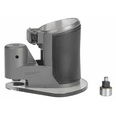 This 3-piece offset base set features a palm-grip design for enhanced control and visibility during edge routing and trimming. It provides a stable platform for precision routing tasks in woodworking and construction applications.