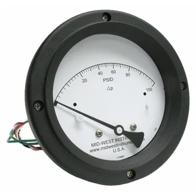 MIDWEST INSTRUMENT Pengukur & Sakelar Tekanan Diferensial: Belakang, 1/4 in NPT Perempuan, 120 - Medium & High Operating Pressure Differential Gauges with Switch