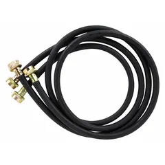 This inlet hose connects the washing machine to the household water supply, delivering water for wash and rinse cycles. It is an OEM replacement part for Whirlpool washing machines.