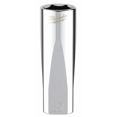 MILWAUKEE Deep Well Socket: Metrik, 3/8 in Ukuran Penggerak, 15 mm Ukuran Soket, 6-Point - Anti-Roll Hand Sockets