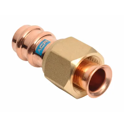 STREAMLINE Fitting Adaptor Crimp: Lurus, Ukuran 3/8 in CTS x 3/8 in CTS, Press-fit x Flared - Refrigeration Copper & Bronze Press Tube Fittings