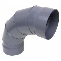 This 90° PVC elbow is designed for 6-inch duct diameter systems, with a 6 5/8-inch inlet diameter and 13-inch overall length. Sold in a pack of 5 pieces, it is used to change airflow direction in ventilation and exhaust ducting.